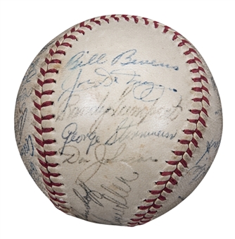 1947 New York Yankees Team Signed OAL Harridge Baseball With 22 Signatures Including DiMaggio, Berra & Rizzuto (Beckett)